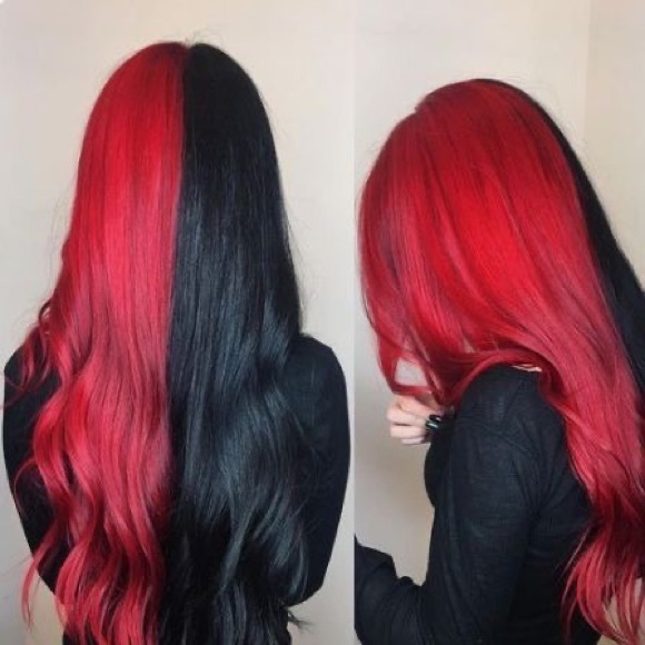- 24” RED & BLACK SPLIT DYE BODY WAVY LACE FRONT WIG *NEW* - Picture 1 of 7